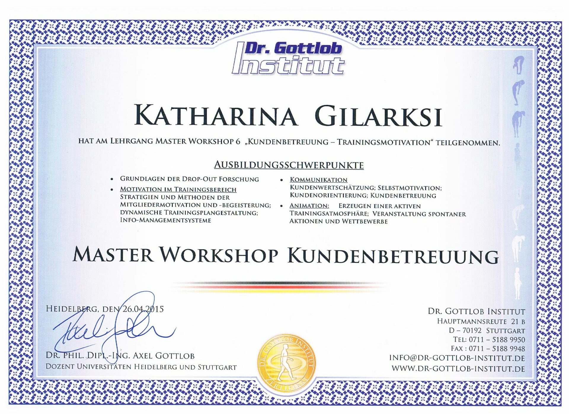 Zertifikat Trainer A-Lizenz Dr. Gottlob Institut
